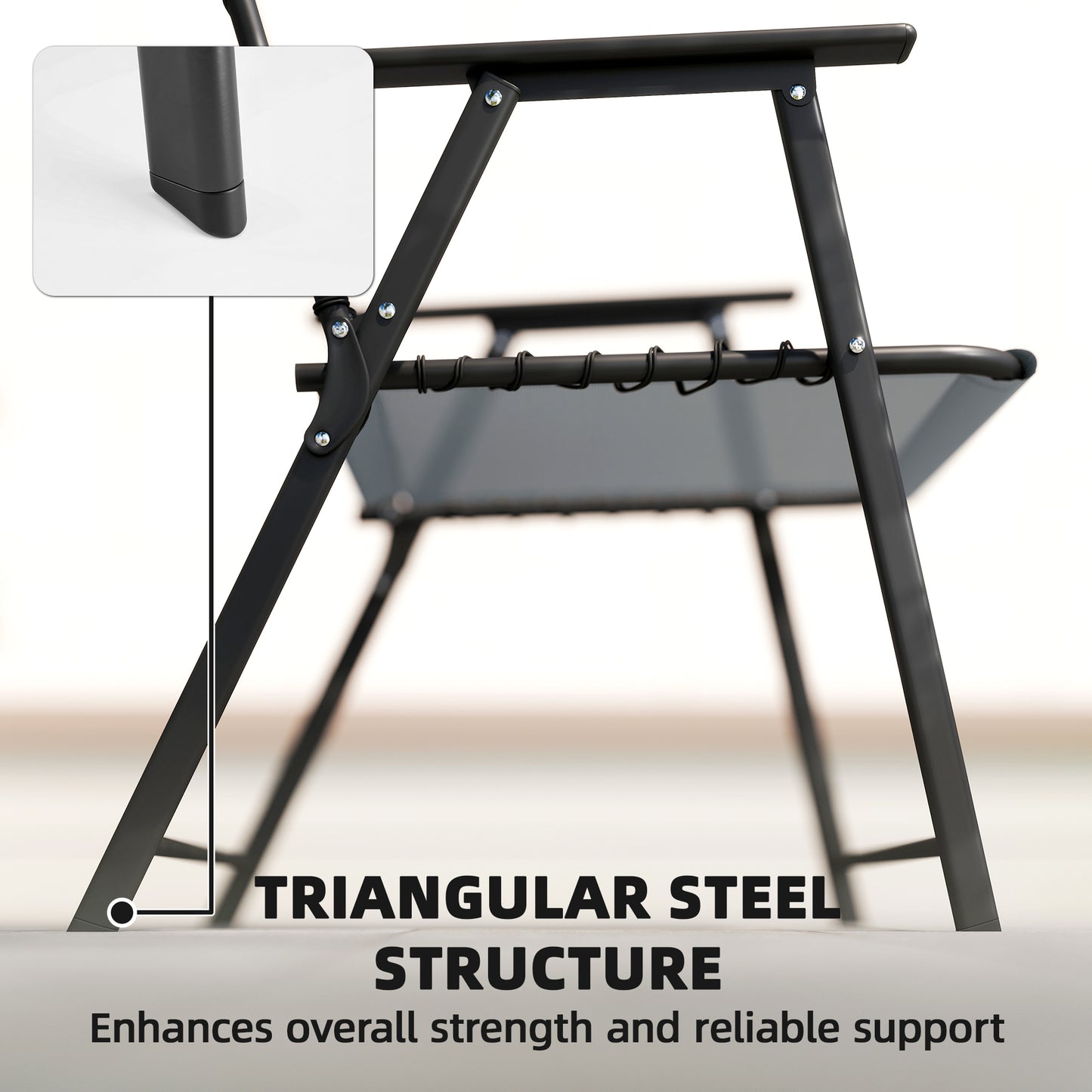 Set of 4 Folding Garden Chairs | Texteline | High Back | Bungee Support | 120kg | Light Grey