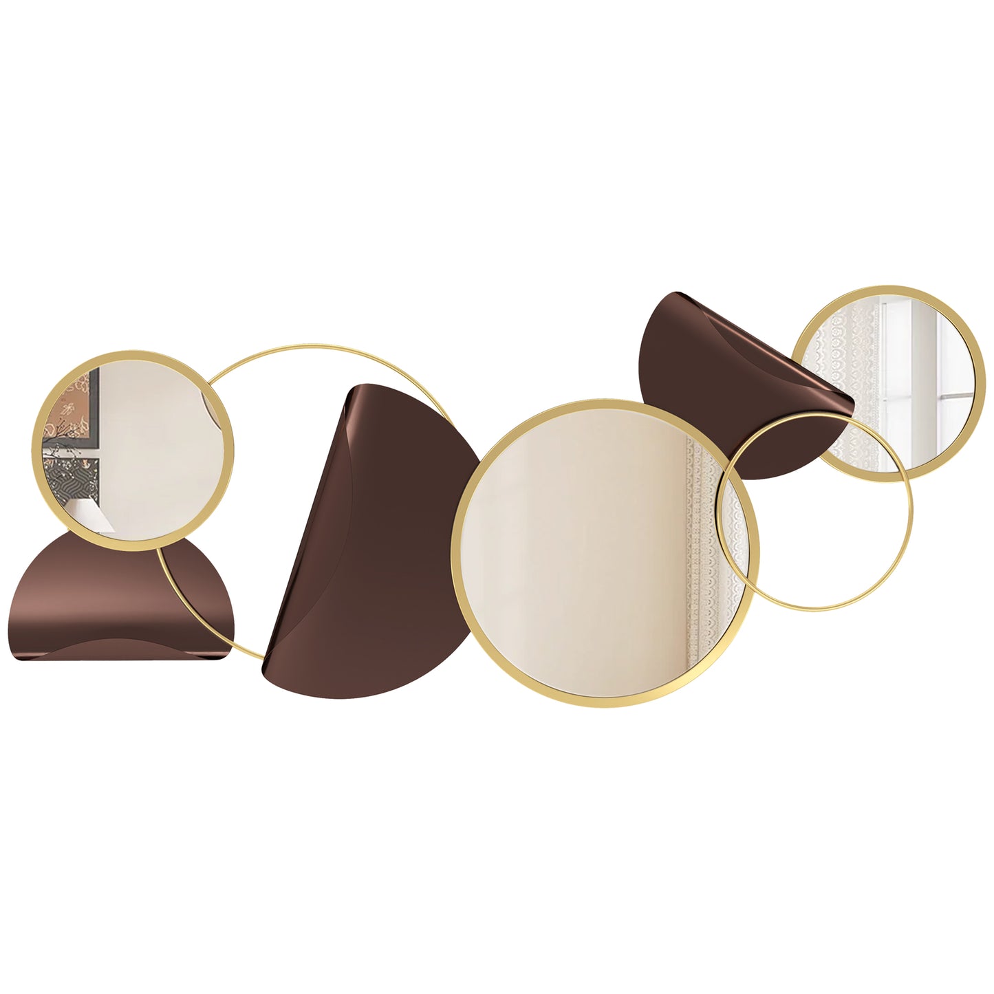 Metal Wall Art, Modern Decorative Mirror Decor, Hanging Home Wall Decoration for Living Room Bedroom Dining Room, Gold Tone