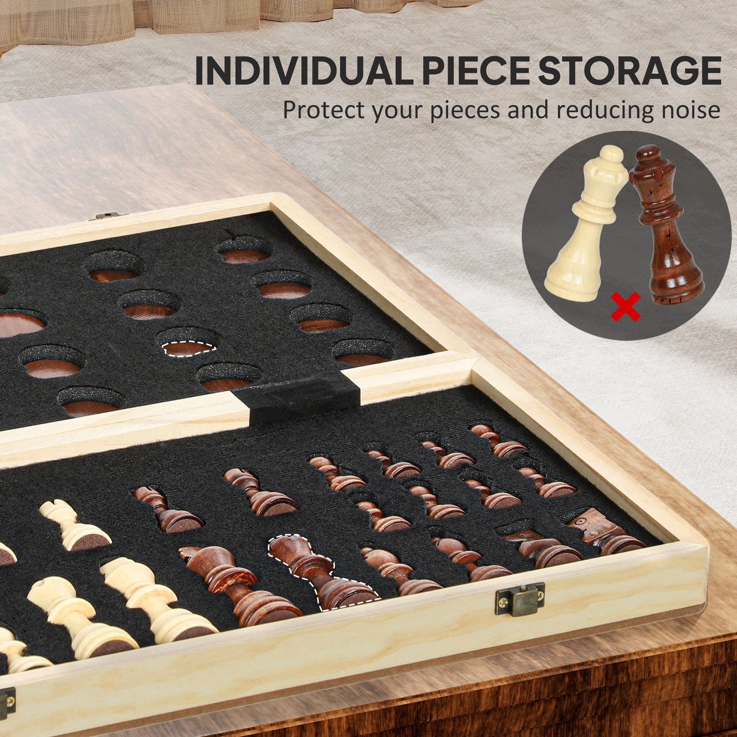 SPORTNOW 15 Inch Chess Set, Foldable Chess and Draughts Set, Brown