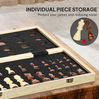 SPORTNOW 15 Inch Chess Set, Foldable Chess and Draughts Set, Brown