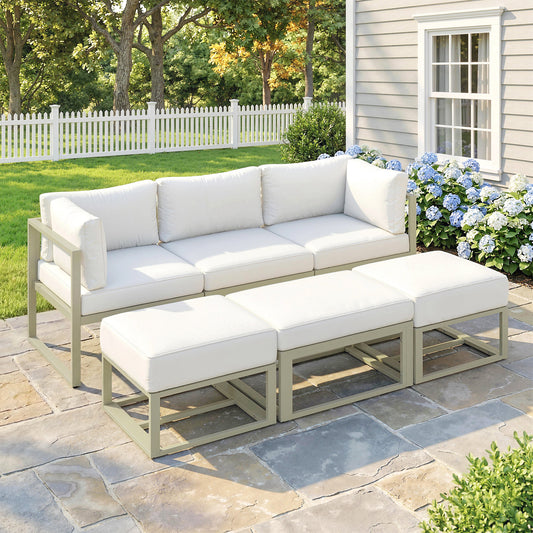 6-Piece 2-in-1 Garden Daybed & Sofa Set | Converts to Sectional Sofa | Aluminium Frame | 10-18cm Cushions | Washable Covers | Footstools Store Under Corners | 160kg Capacity | Cream & Rose Gold