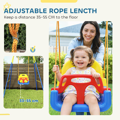 3-in-1 Toddler Swing Set – Foldable A-Frame, Seat Belt, Adjustable Height 35–55cm, Indoor & Outdoor, EN71 Tested, Ages 9 Months–8 Years – Blue