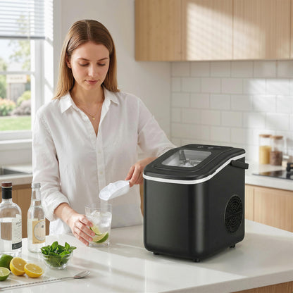 Countertop Ice Maker | 9 Cubes in 7 Mins | 12kg Daily | 2 Sizes | Self-Clean | Black