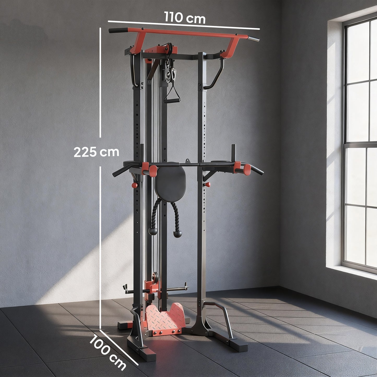 SPORTNOW Power Tower with Lat Pull Down Machine, Pull Up Bar, Dip Station, Adjustable Height Power Pack for Home Gym