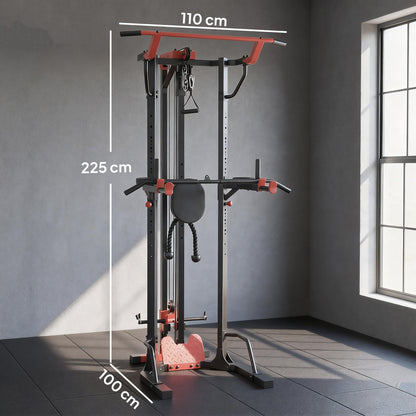 SPORTNOW Power Tower with Lat Pull Down Machine, Pull Up Bar, Dip Station, Adjustable Height Power Pack for Home Gym