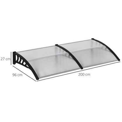 Outsunny Front Over Door Canopy, Outdoor Awning, 200 x 96cm Rain Shelter for Window, Porch and Front/Back Door, Clear