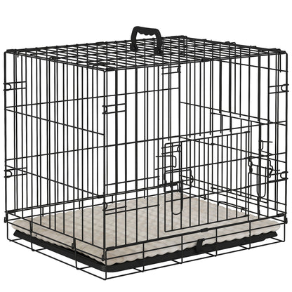 Foldable Dog Crate XS | 2 Doors | Soft Washable Cushion | Removable ABS Tray | Extra Small Dogs up to 4kg | 60 x 40 x 50cm | Black