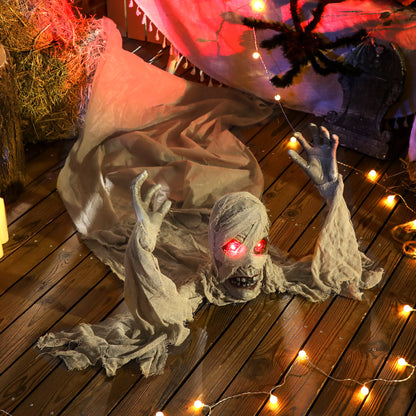 183 cm Life Size Halloween Animated Crawling Mummy with Glowing LED Eyes, 8/16H Timer, Scary Halloween Decorations, Battery Operated, Indoor Outdoor Party Props
