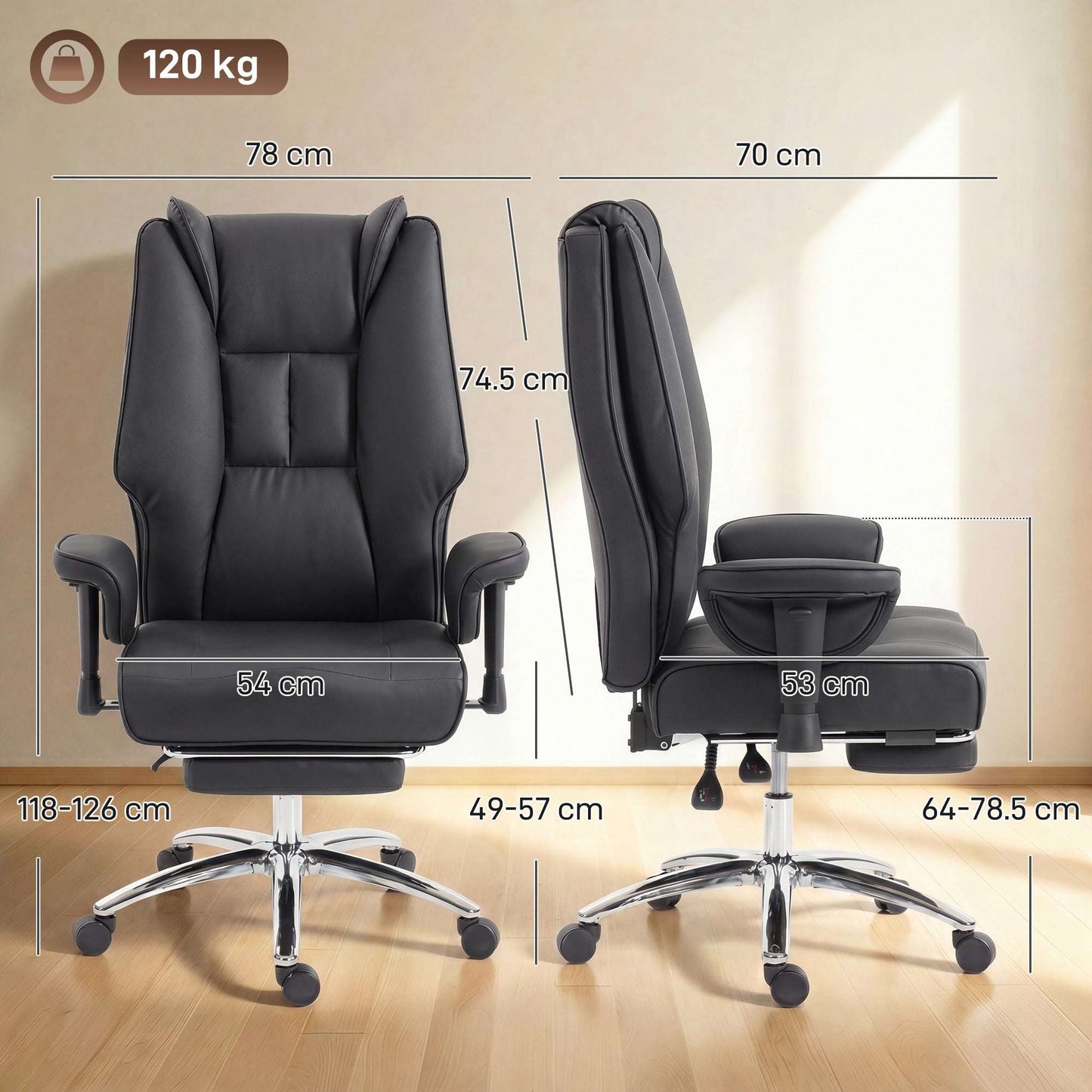 Ergonomic Executive Reclining Office Chair | 155° Recline | Retractable Footrest | Pocket Spring Seat | Pet-Friendly Faux Leather | Adjustable Armrests | SGS Gas Lift | 120kg | Black