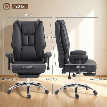 Ergonomic Executive Reclining Office Chair | 155° Recline | Retractable Footrest | Pocket Spring Seat | Pet-Friendly Faux Leather | Adjustable Armrests | SGS Gas Lift | 120kg | Black