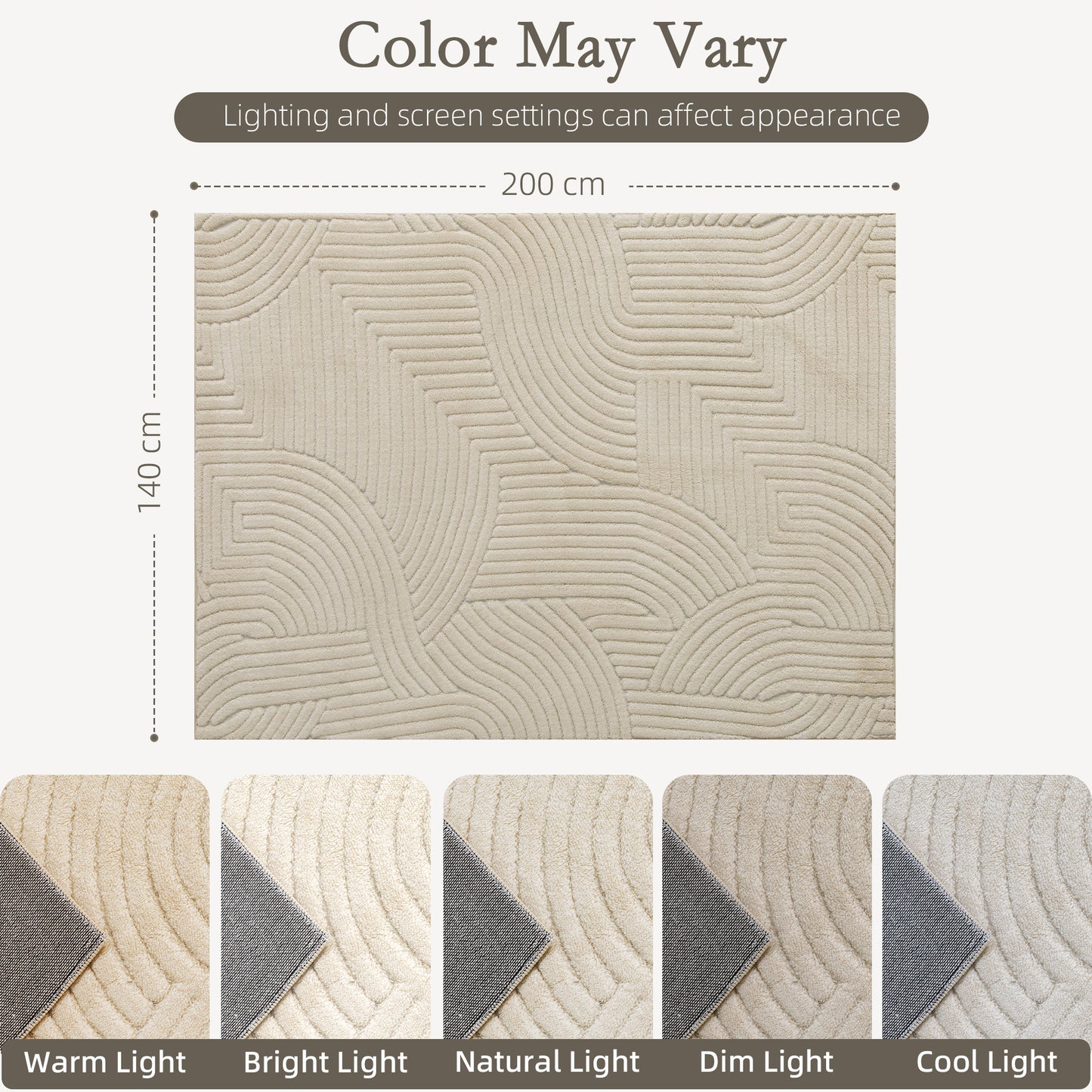 Geometric Rug | 200x140cm | 15mm Pile | Jacquard Weave | Non-Slip Backing | Reinforced Edges | Cream