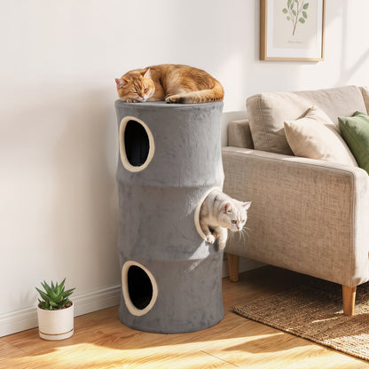 4-Tier Cat Tower | Grey Indoor Cat Condo with Washable Plush Cover, Cubbies & Climbing Levels | 6kg