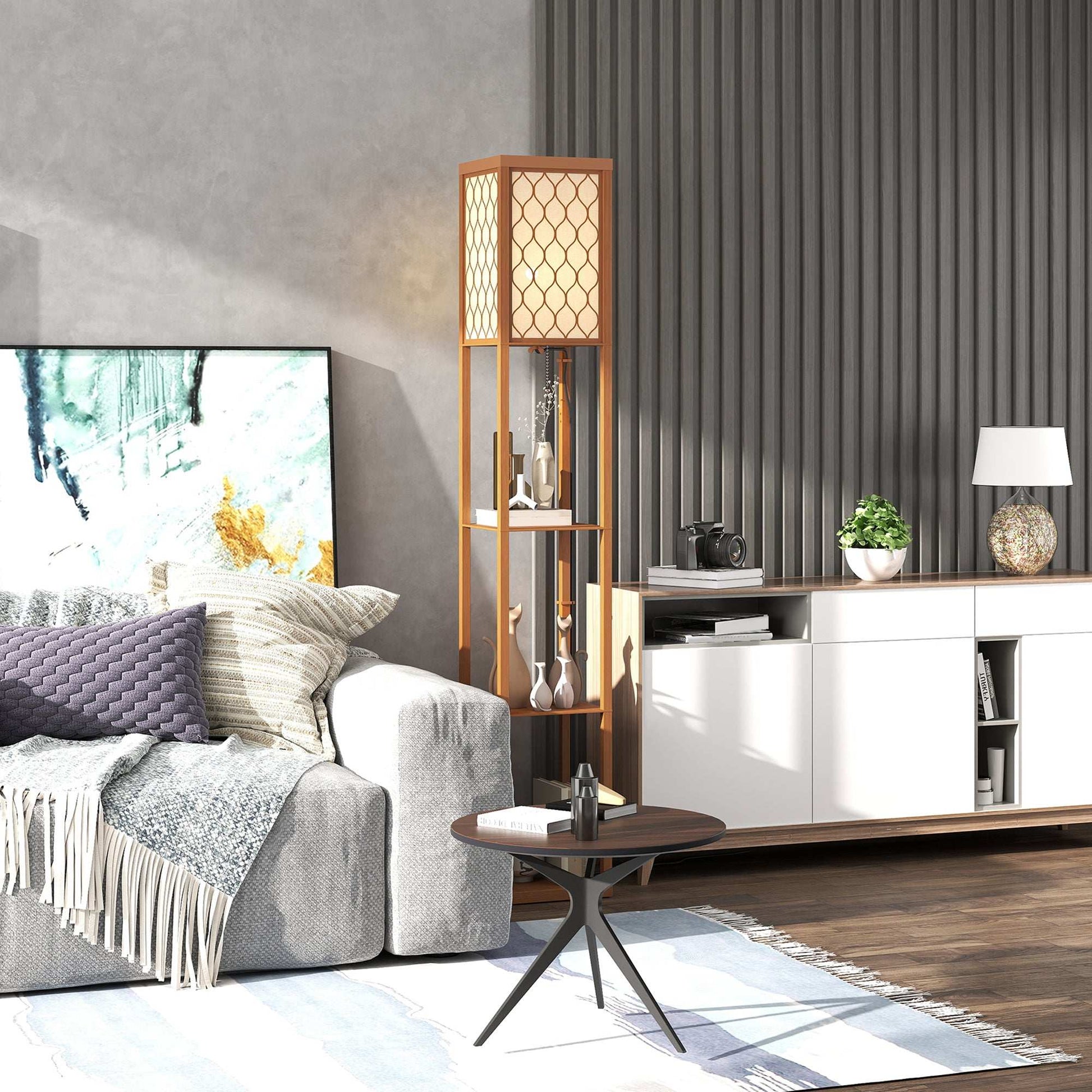 Three-Shelf Standing Floor Lamp - Natural