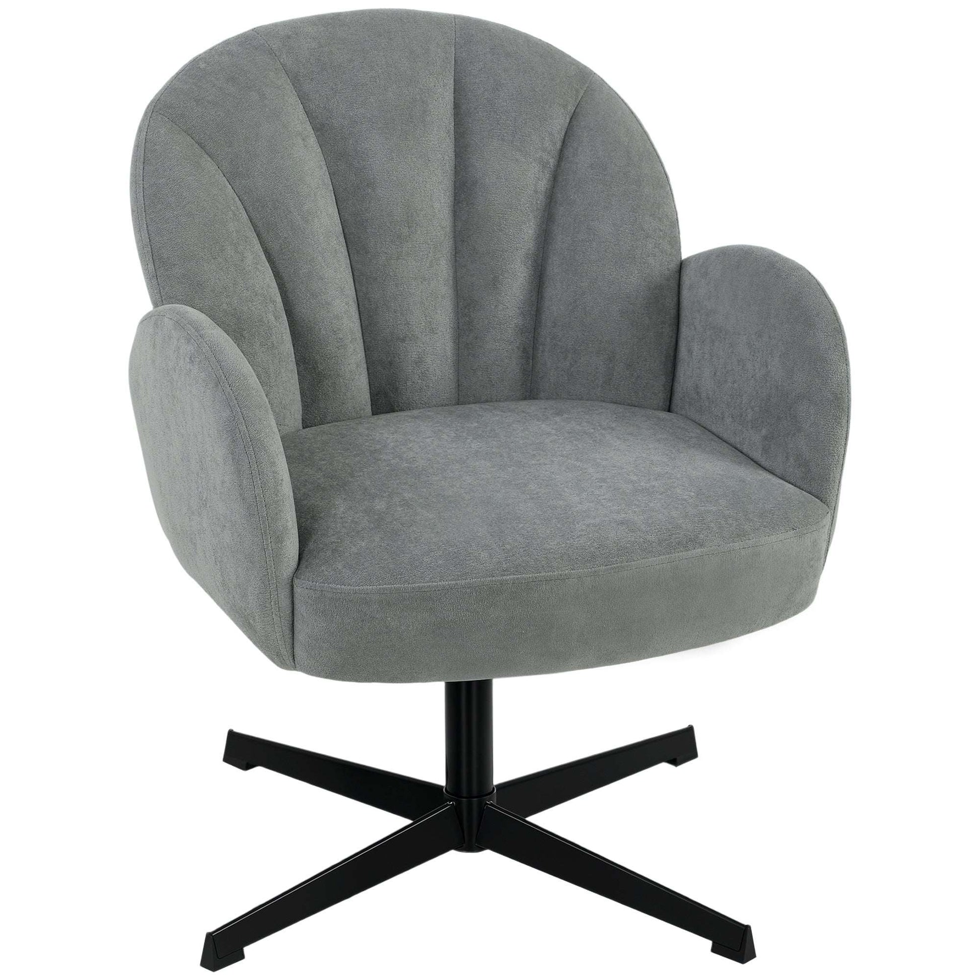 Shell-Shaped Swivel Accent Chair | 360° Swivel | 11cm Spring-Packed Seat | Velvet-Feel Fabric | Metal Base | Plastic Floor Pads | 120kg | 64.5x68x80cm | Grey
