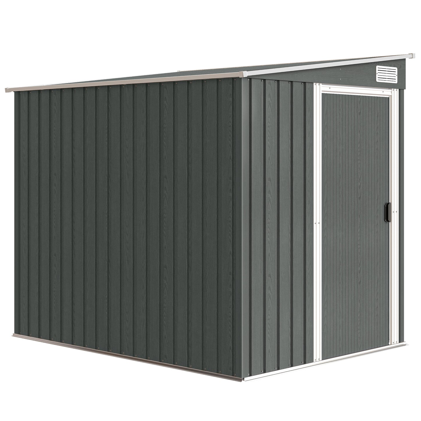 Galvanised Steel Lean-To Garden Storage Shed | Sliding Door | 2 Hooks & 2 Adjustable Shelves | 2 Vents | Floor Foundation Included | 40kg/m² Snow Rating | 154x206.5x181cm | 2.81m² | Light Grey Wood Effect