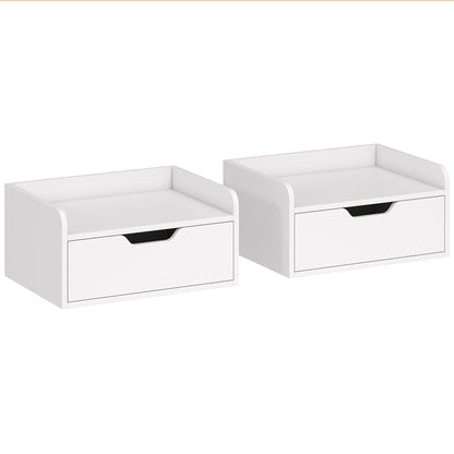 Set of 2 Floating Wall-Mounted Bedside Tables / Nightstands | Drawer & Top Shelf | 10kg | White