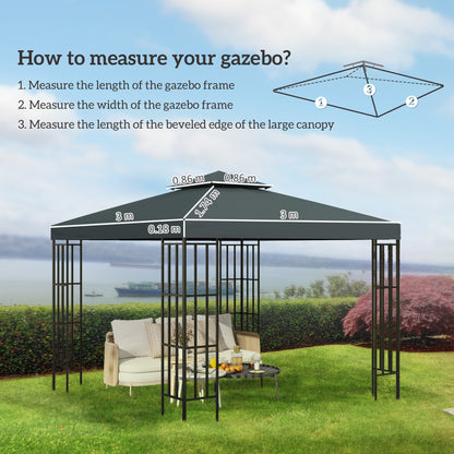 3x3m 2-Tier Gazebo Replacement Canopy Roof | 180g PA-Coated Polyester | UV & Rain Protection | 8 Grommet Drainage Holes | Hook & Loop Fasteners | Fits Outsunny 01-0153 Series Only | 300x300cm | Charcoal Grey