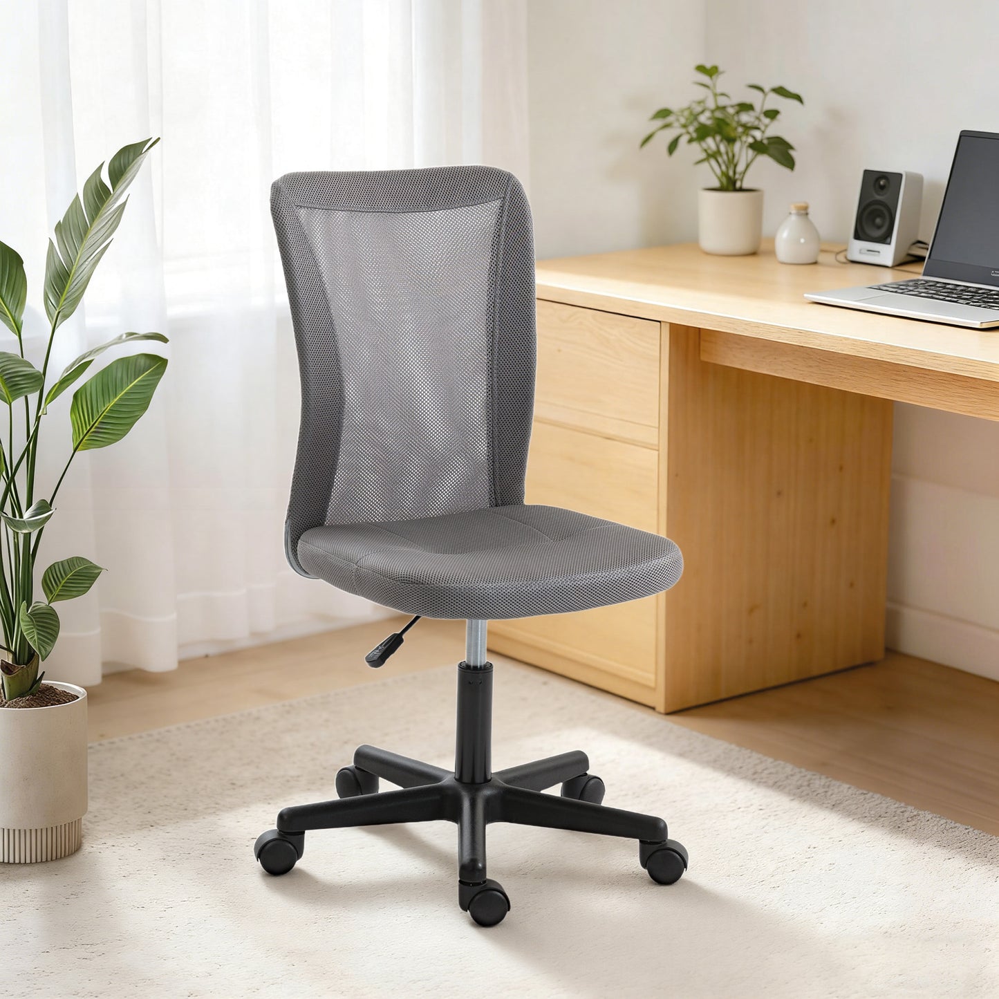 Vinsetto Computer Desk Chair, Mesh Office Chair with Adjustable Height and Swivel Wheels, Armless Study Chair
