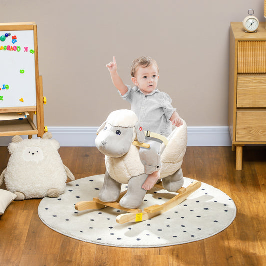 AIYAPLAY Rocking Horse, Ride on Lamb with Safety Belt, Sound, for 1-3 Years, Grey
