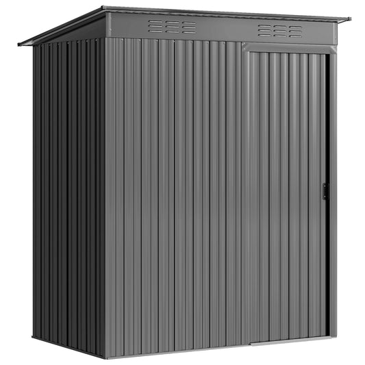 Galvanised Steel Garden Storage Shed | Aluminium Slot-Base Easy Assembly | 50% Fewer Screws | Sliding Door | Integrated Vents | 50kg/m² Snow Load | 159x106x181cm | 1.37m² | Light Grey