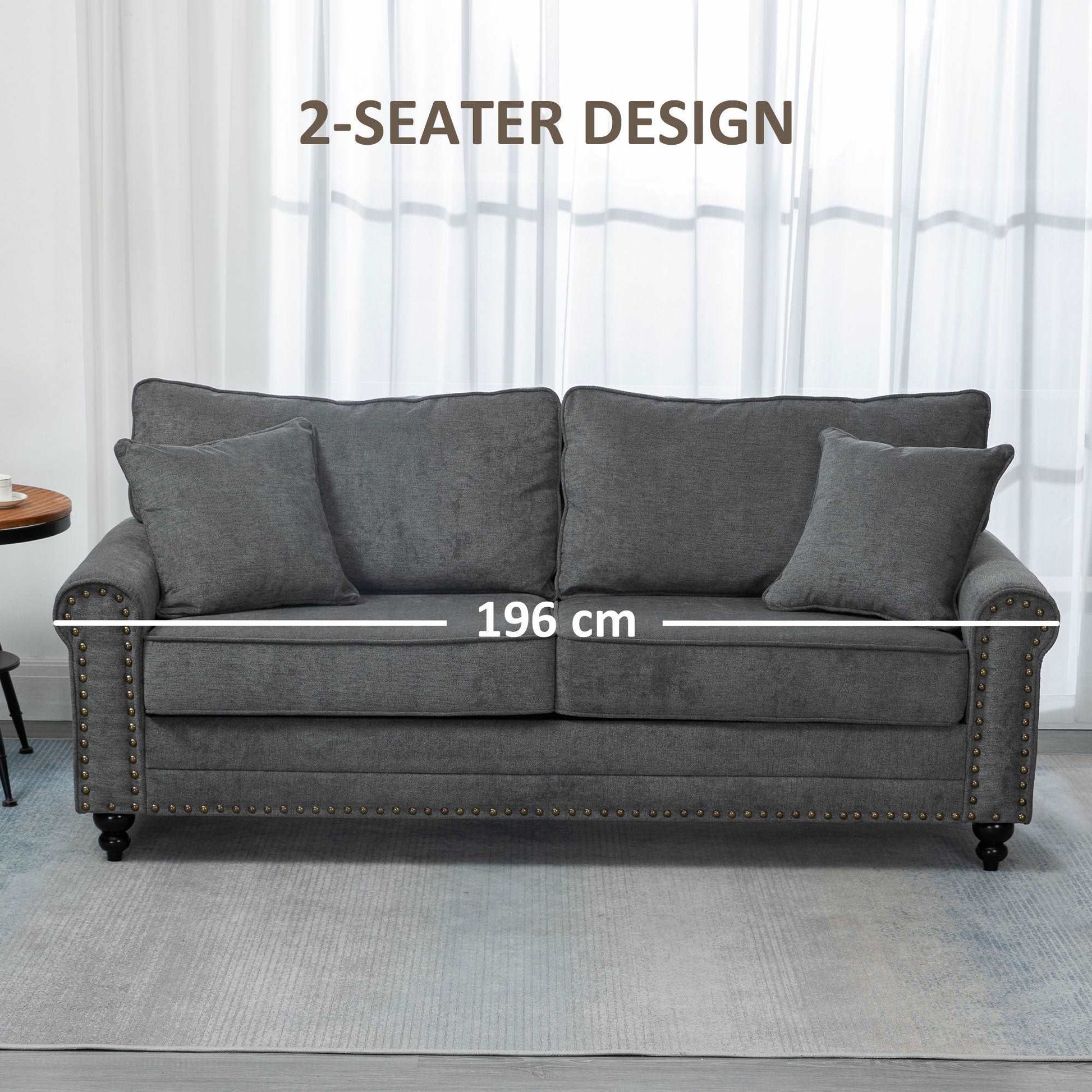2 Seater Sofas for Living Room, Fabric Sofa with Nailhead Trim, Loveseat with Cushions and Throw Pillows, Grey