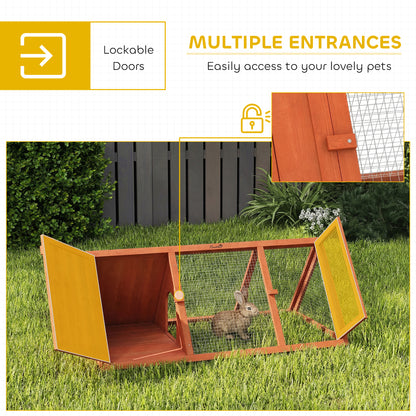 PawHut Rabbit Hutch, Wooden Guinea Pig Hutch with Run and Doors, Outdoor Triangle Bunny House for Rabbits,Duck and Chicken