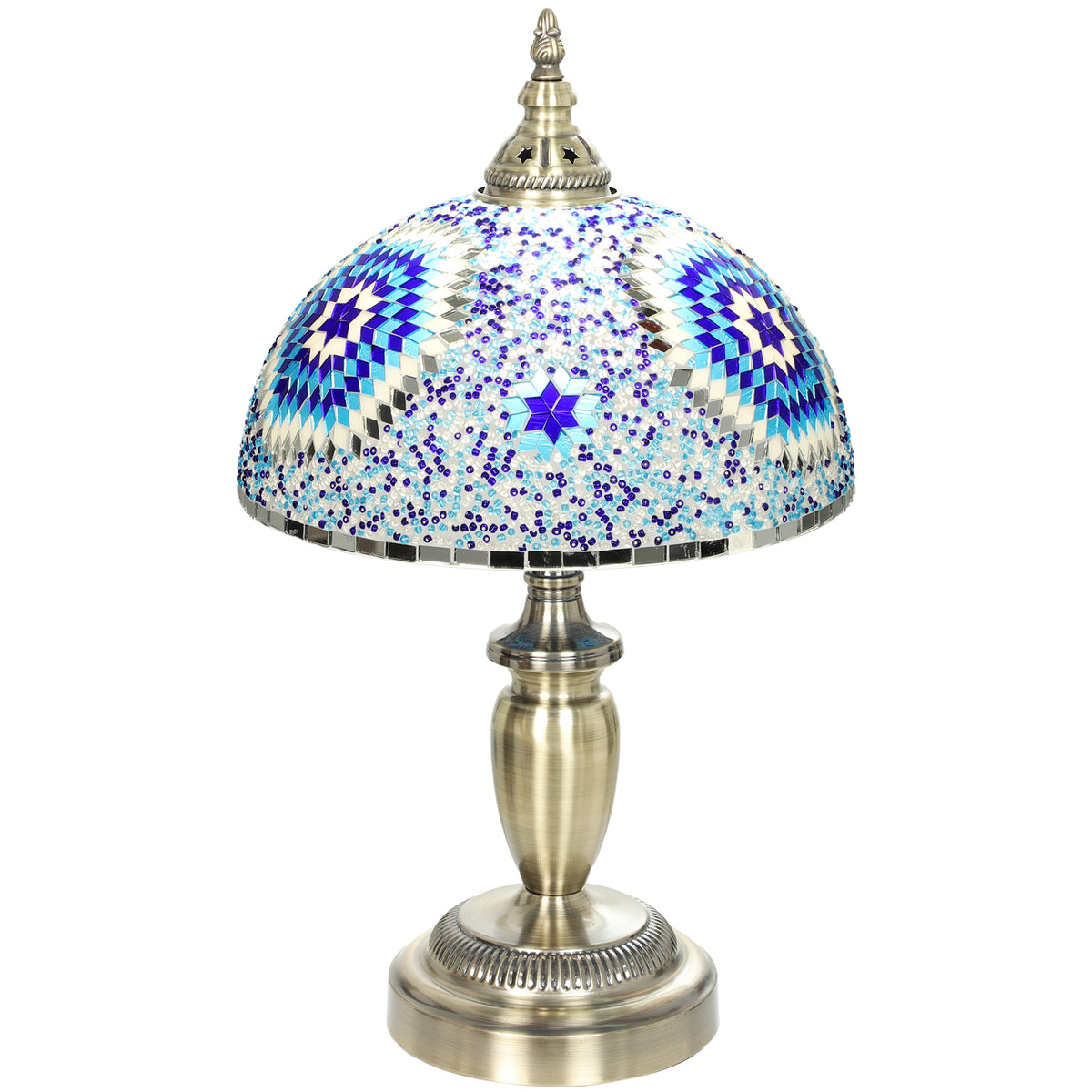 Tiffany-Style Stained Glass Bedside Table Lamp | Blue Coloured Glass Shade | Bronze-Tone Electroplated Frame | E27 Max 40W | Inline Switch | 1.5m Cable | 30x30x50cm | Blue