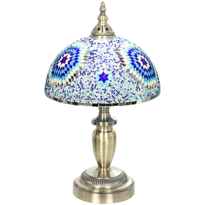 Tiffany-Style Stained Glass Bedside Table Lamp | Blue Coloured Glass Shade | Bronze-Tone Electroplated Frame | E27 Max 40W | Inline Switch | 1.5m Cable | 30x30x50cm | Blue