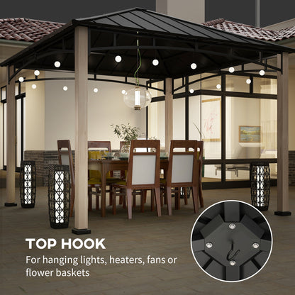 3 x 3(m) Hardtop Gazebo Canopy with Galvanised Metal Roof, Garden Gazebo Permanent Pavilion with Wood Grain Strong Columns