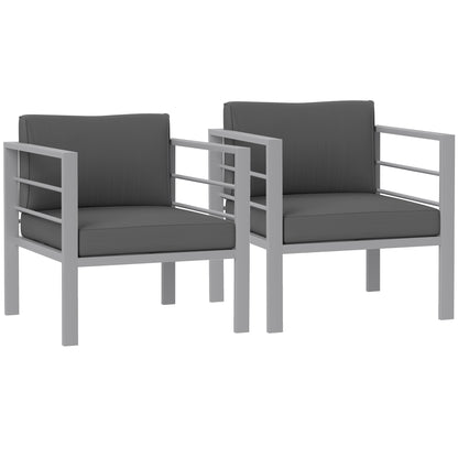 Outsunny Garden Sofa Set of 2, All-Weather Garden Sofa Set with Removable Cushions, Metal Frame Outdoor Furniture for Balcony, Charcoal Grey