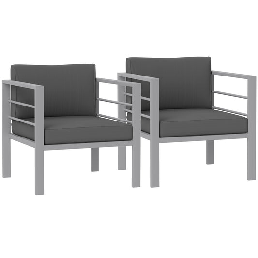 Outsunny Garden Sofa Set of 2, All-Weather Garden Sofa Set with Removable Cushions, Metal Frame Outdoor Furniture for Balcony, Charcoal Grey