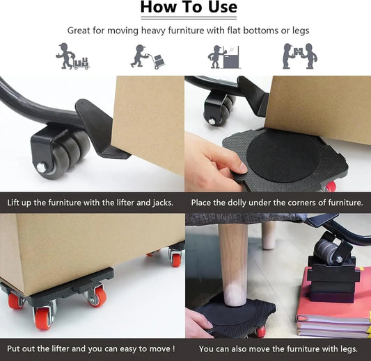New Furniture Movers with Wheels Portable 4 Wheels Furniture Dolly Furniture Mover Tool with 360°Rotation Rubber Wheels