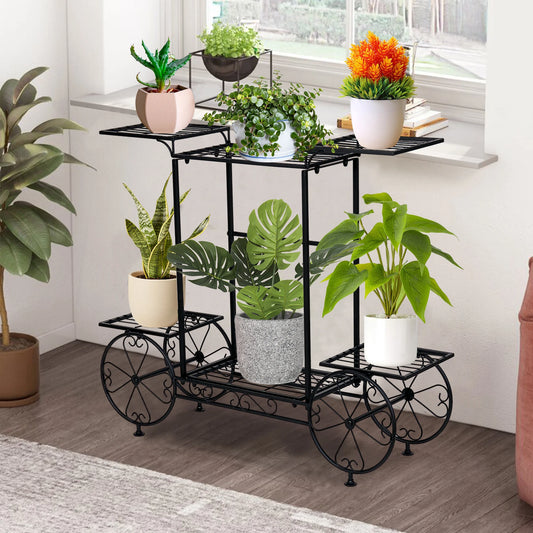 Large Metal Plant Stand Indoor 6 Tier Garden Cart Plant Holder Wrought Iron Plants Display Shelf Rack Organiser Outdoor Decorating Garden