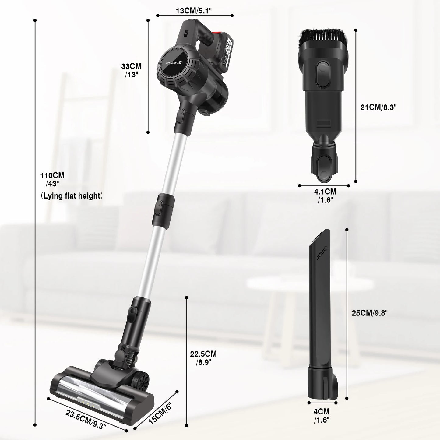 Dayplus Cordless Upright Stick Vacuum Cleaner,3 in 1 Wireles Handheld Vacuum Cleaner 130000RPM Brushless for Carpets, Hard Floor