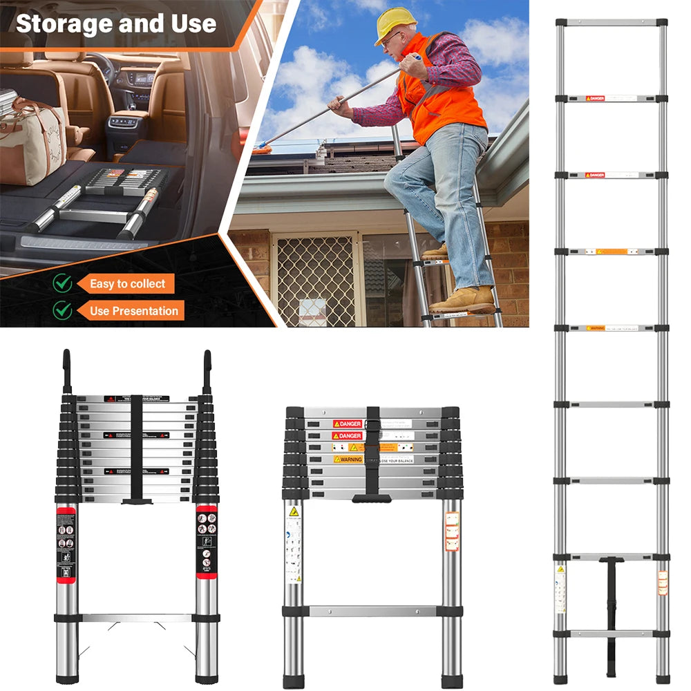 8.5FT/2.6M Multi-Purpose Folding Telescopic Ladder For Decorating Painting In/Outdoor Extendable Portable Loft, 330lb/150kg