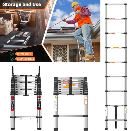 8.5FT/2.6M Multi-Purpose Folding Telescopic Ladder For Decorating Painting In/Outdoor Extendable Portable Loft, 330lb/150kg