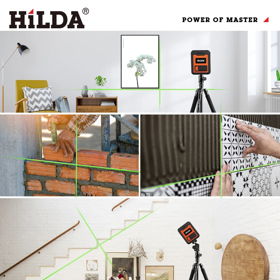 HILDA 2-Line Laser Level Instrument Cross Green Light Horizontal Laser Horizontal and Vertical Self-Leveling Green Beam