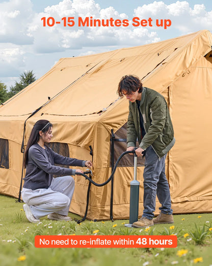 VEVOR Inflatable Tents for Camping Easy Setup Blow up Tent with Hand Pump Glamping Tent with Skylight Stove Jack & Mesh Windows