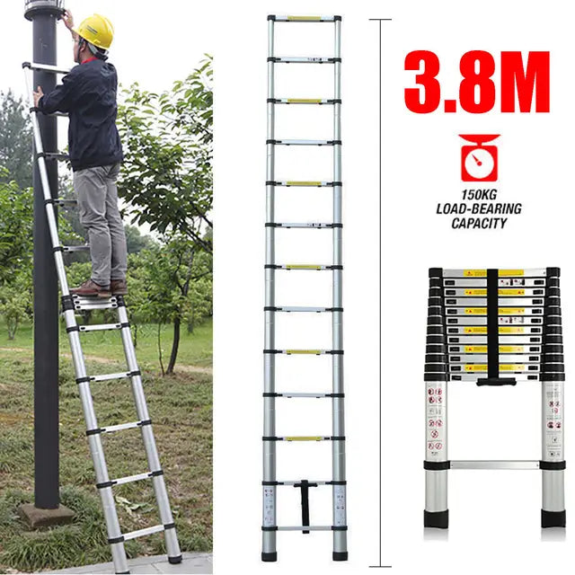 2.6M - 5M Multi Purpose Telescopic Ladder Sturdy Aluminium Telescoping Extension Ladders 330lb Max Load EN131 For Household Outdoor Work