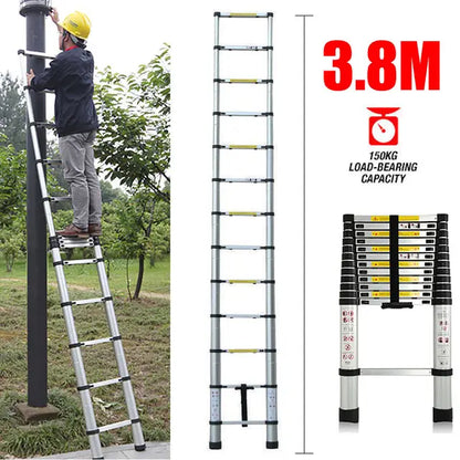 2.6M - 5M Multi Purpose Telescopic Ladder Sturdy Aluminium Telescoping Extension Ladders 330lb Max Load EN131 For Household Outdoor Work