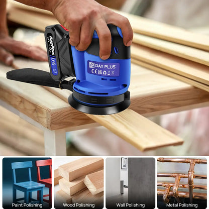 3000W Cordless Random Orbit Sander With 12 Piece Sandpapers, 3 Variable Speed 125mm Hand Electric Tool With Battery