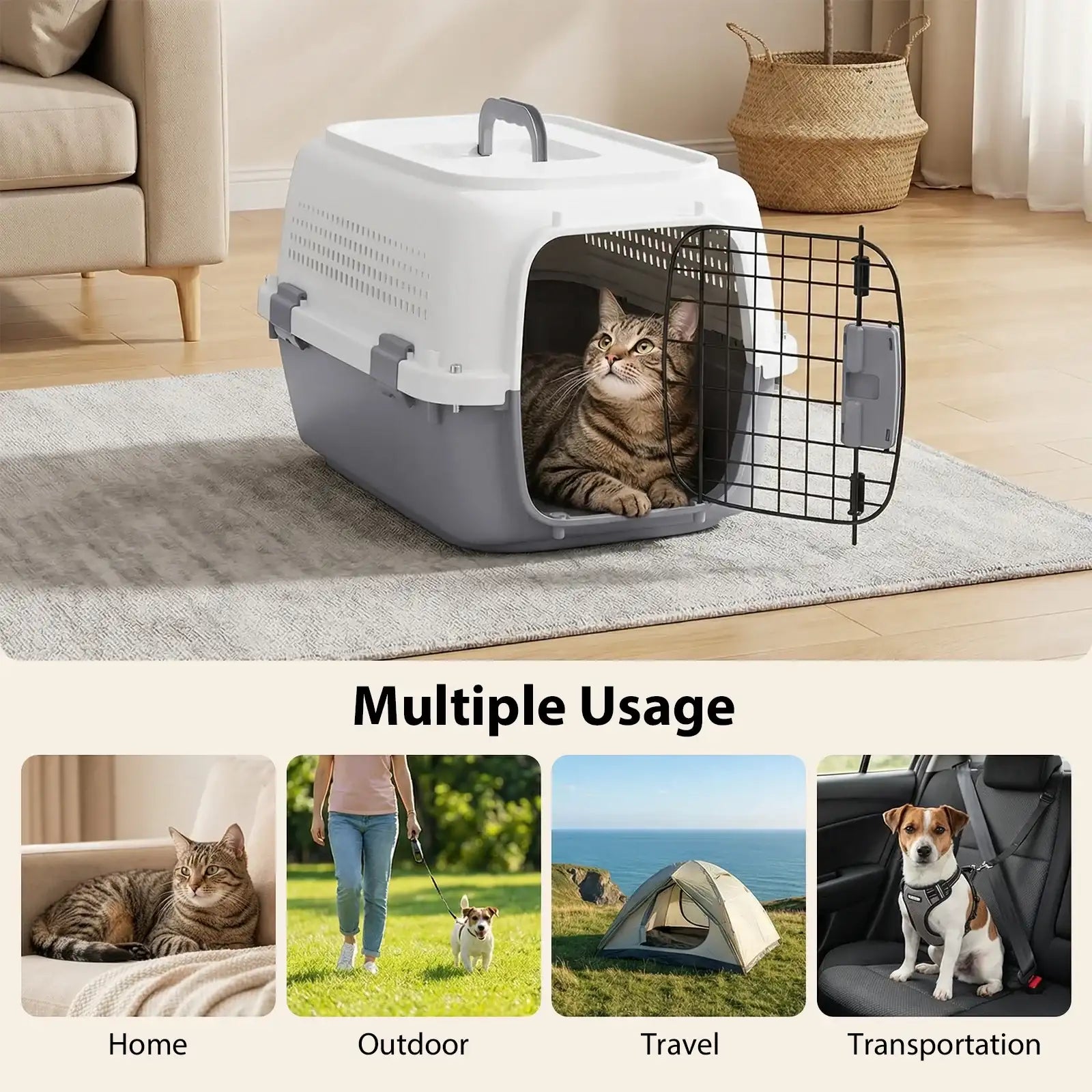 Small Cat Dog Pet Carrier, Travel Kennel, Crate Two-Door Top-Load Pet Dog And Cat Travel Box Carrier, 57 X 37 X 33cm