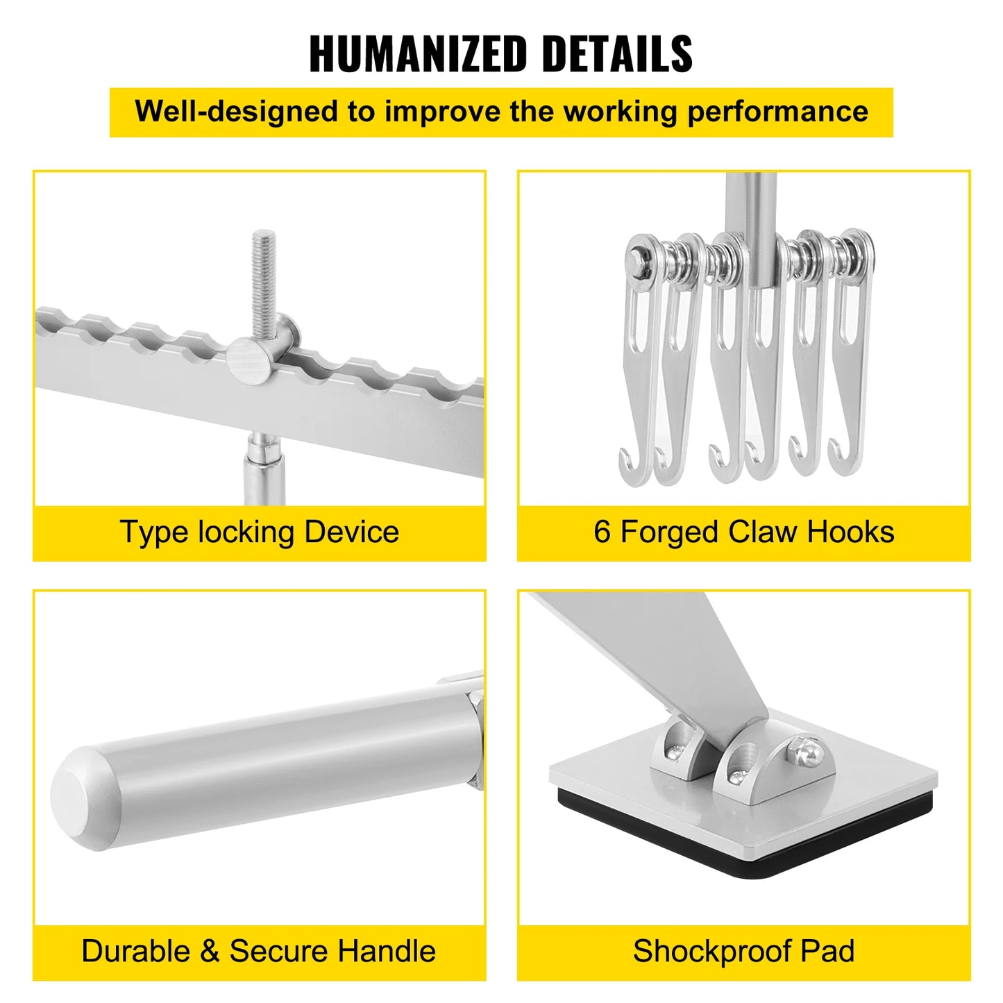 Dent Pull Bar 6 Claw Hook Dent Puller Single Leg Levelling Portable Dent Pull Bar Aluminum Alloy for Car Dent Repairing