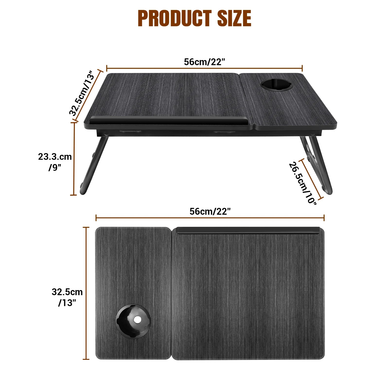 Foldable Laptop Bed Table Desk Notebook Stand With Cup Slot Reading Holder With Adjustable Height Angle Laptop Bed Tray, Black