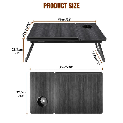 Foldable Laptop Bed Table Desk Notebook Stand With Cup Slot Reading Holder With Adjustable Height Angle Laptop Bed Tray, Black
