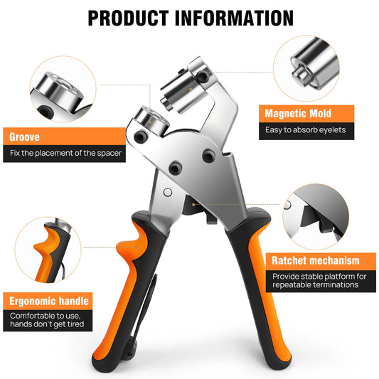 Grommet Tool Kit 3/8 Inch Eyelet Press Pliers 10mm Manual Handheld With 500 Piece Silver Grommets For Tarpaulin & Clothing