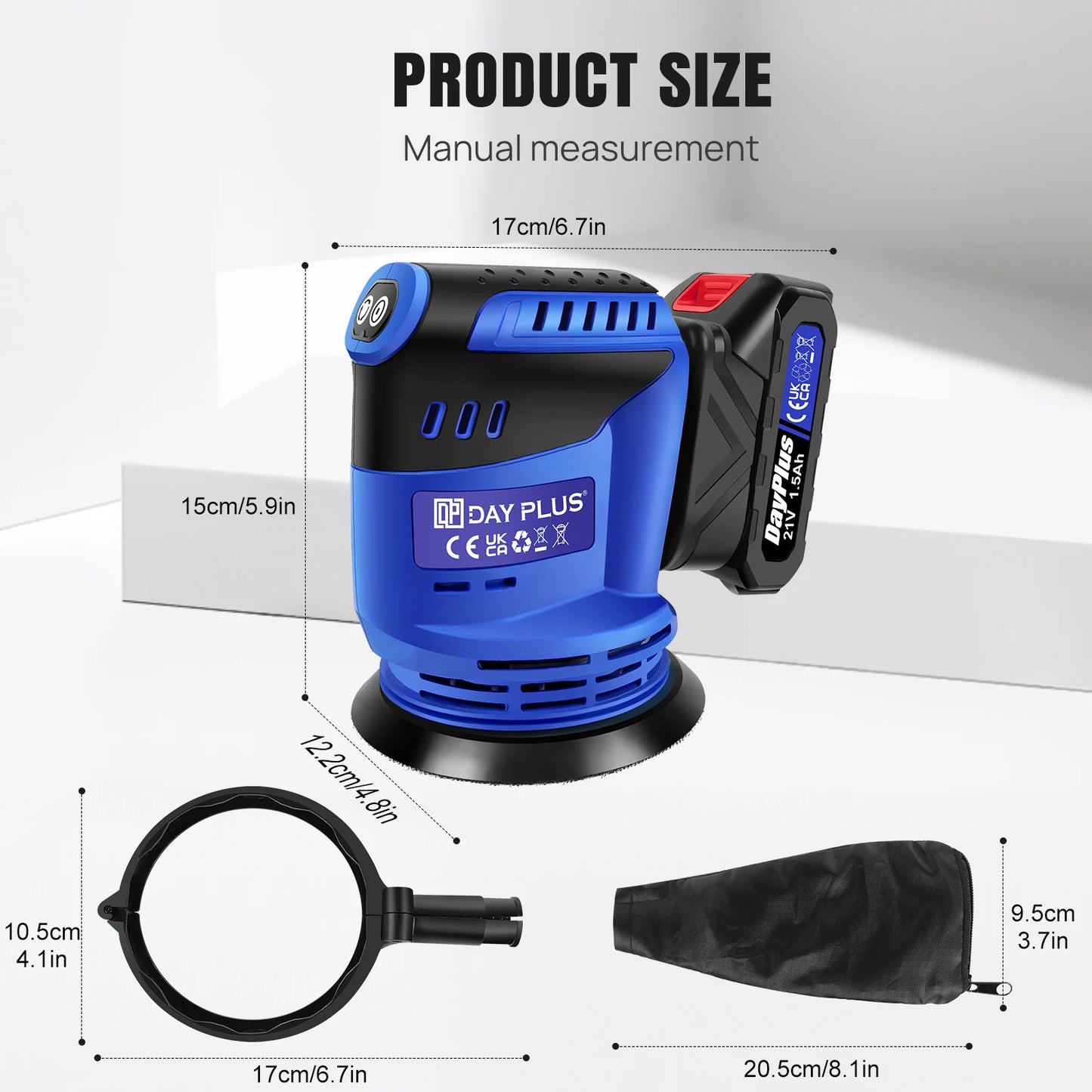 3000W Cordless Random Orbit Sander With 12 Piece Sandpapers, 3 Variable Speed 125mm Hand Electric Tool With Battery