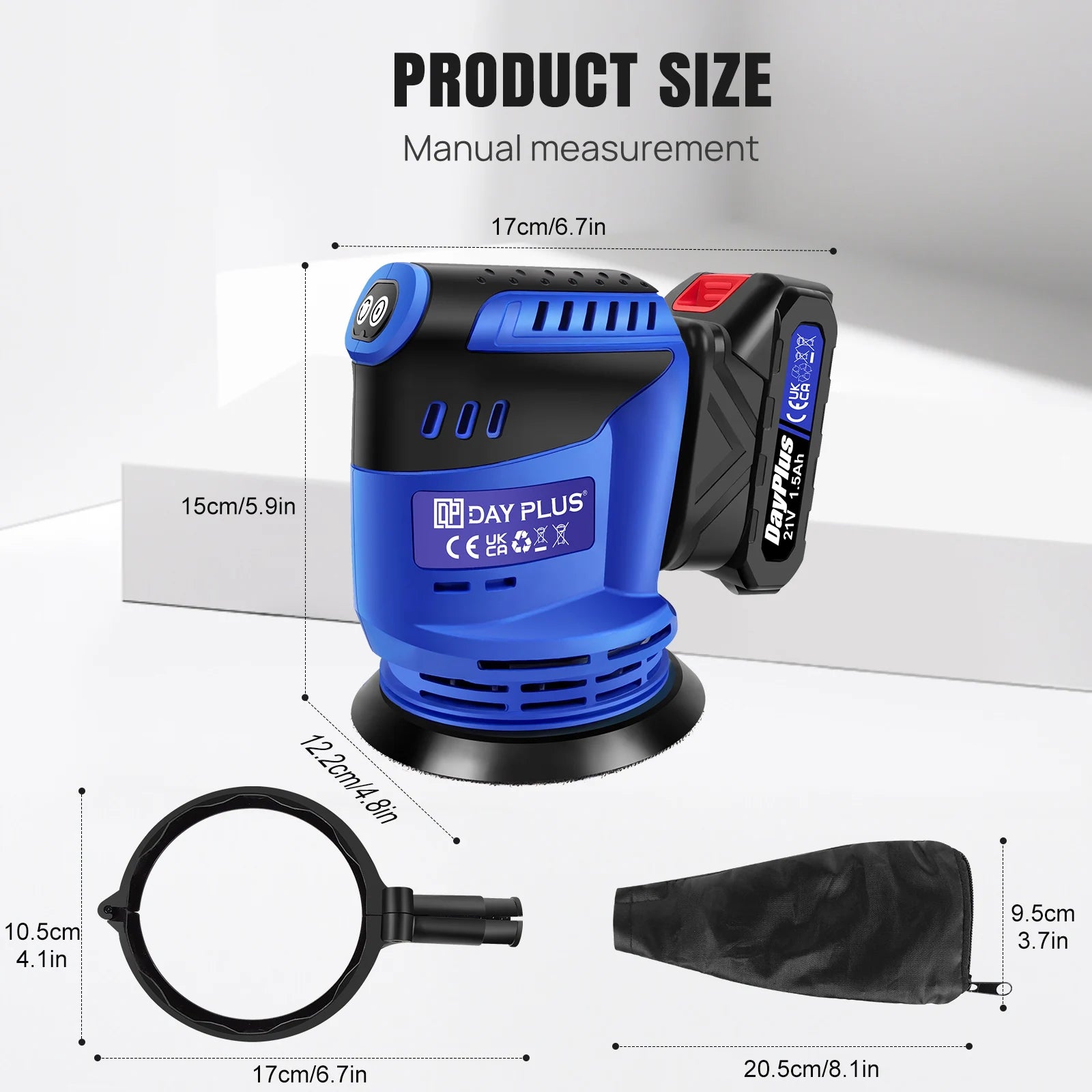 3000W Cordless Random Orbit Sander With 12 Piece Sandpapers, 3 Variable Speed 125mm Hand Electric Tool With Battery