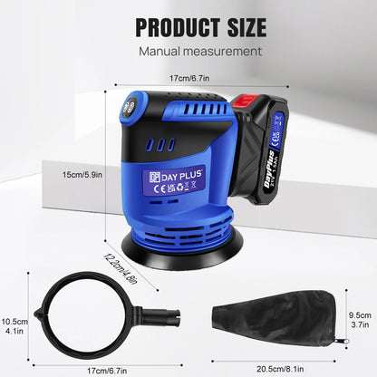 3000W Cordless Random Orbit Sander With 12 Piece Sandpapers, 3 Variable Speed 125mm Hand Electric Tool With Battery