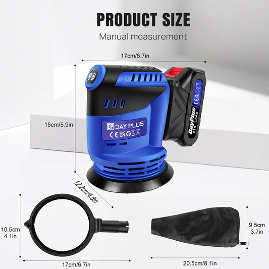 3000W Cordless Random Orbit Sander With 12 Piece Sandpapers, 3 Variable Speed 125mm Hand Electric Tool With Battery